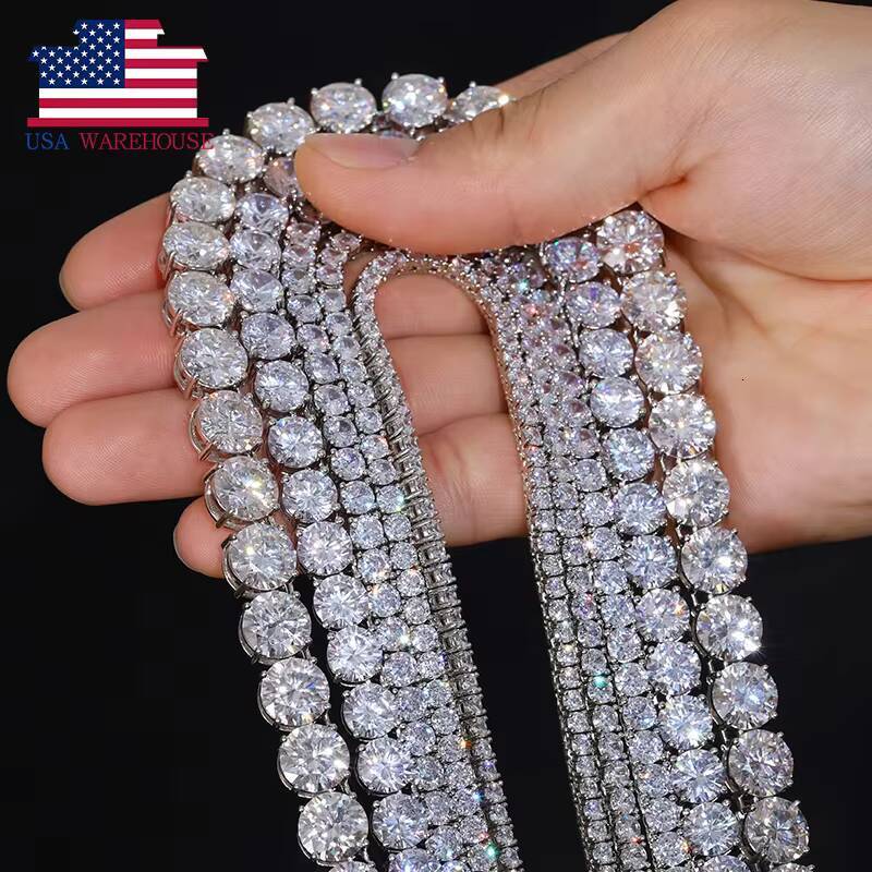 Fine Jewelry 3mm-10mm Classic 925 Sterling Silver VVS Moissanite Diamond Cluster Tennis Chain Necklace for Men Women