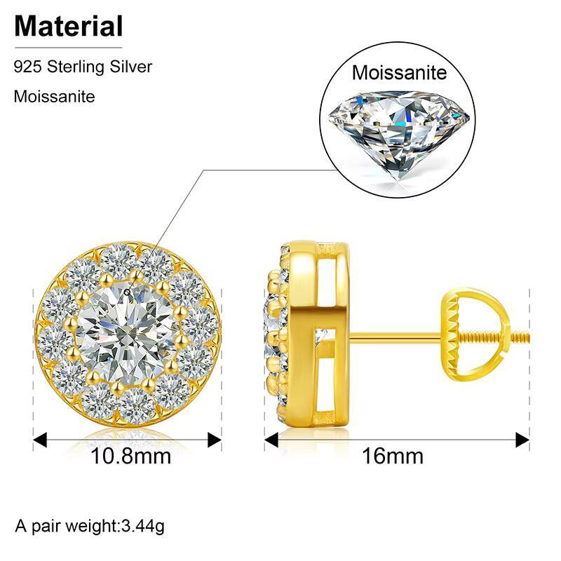 Hip Hop Fashion Men Iced Out Moissanite Earrings 925 Silver Screw Back Diamond Ear Stud With GRA Certificate