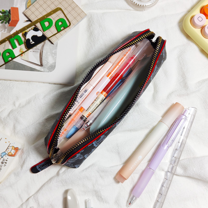 Classic printed leather stationery bag , Student large-capacity pen case ,Fashionable patterns