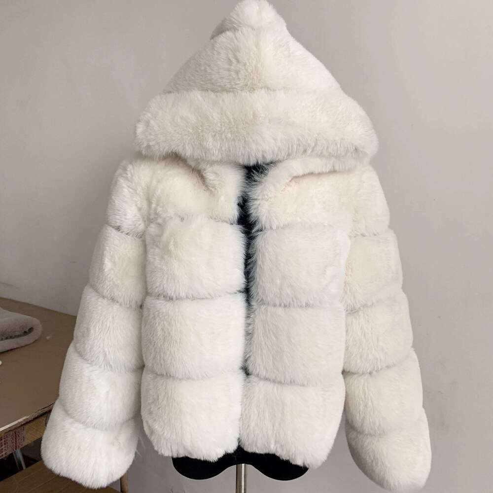 LHXDW Winter Warm Fake fox fur hooded coat Thick Faux Fur Hooded Jacket luxury women's winter fur coat High Quality
