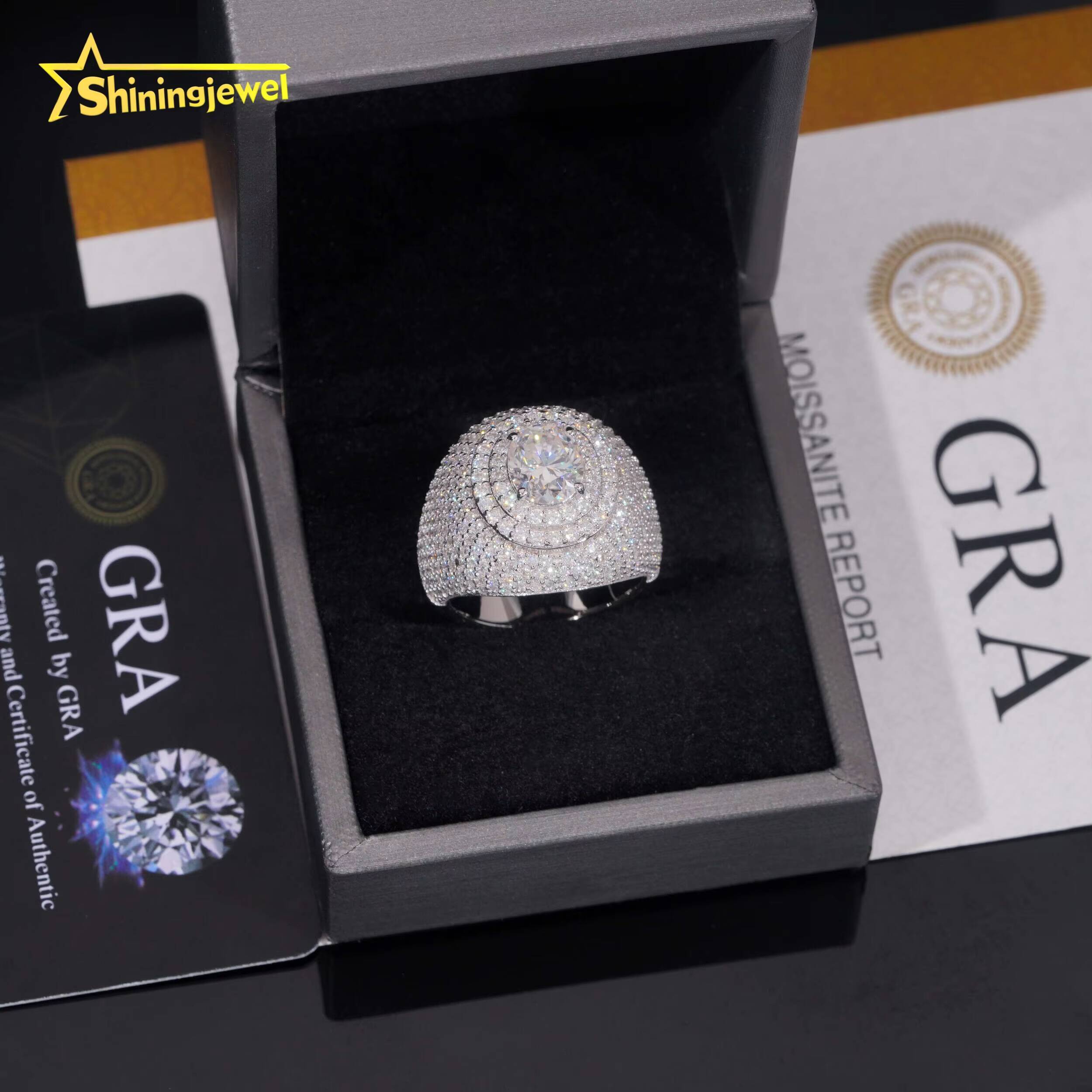 Gold Plated Solid 925 Sterling Silver Sparkling Hip Hop Men Fashion Jewelry Diamond Rings Iced Out Moissanite Ring