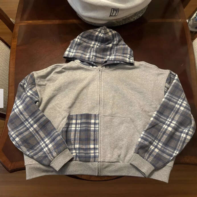 American Style Hooded Plaid Sweatshirt Cardigan for Men 2025 Spring and Autumn New Printed Loose Jacket Top