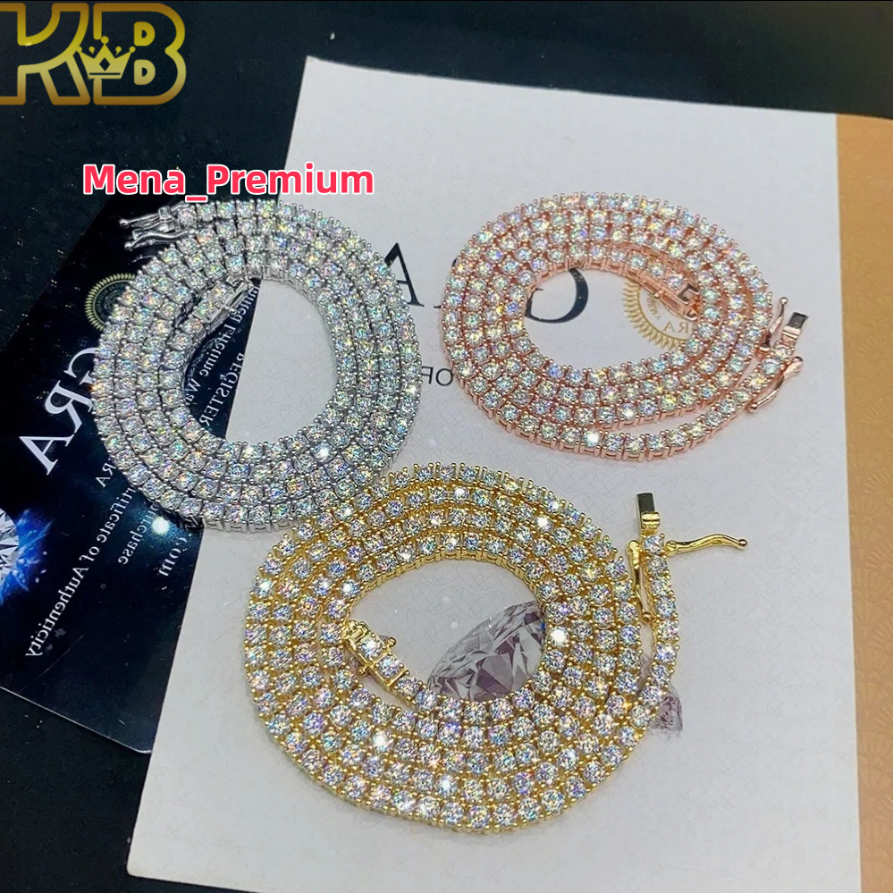 925 Sterling Silver Tennis Chain Men Hip Hop Jewelry Moissanite VVS Diamond Necklace Iced Out Unisex Gift