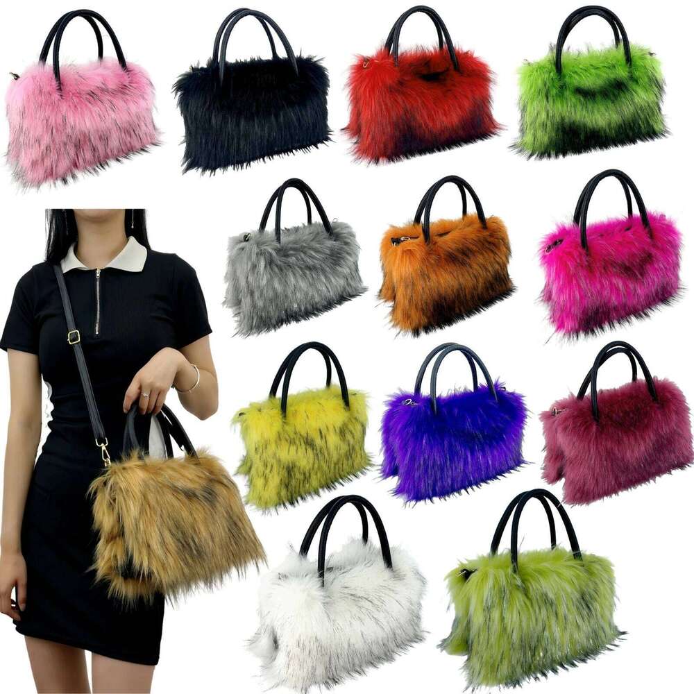 2025 New Design Women's Faux Handbag Winter Soft Warm Girls Fluffy Large Capacity Tote Bag High Quality Fur Purse