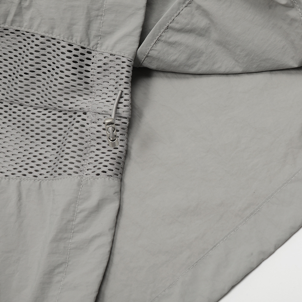 Men's Sun Protection Clothing Trendy Brand Summer Lightweight Long Sleeve Hooded Zipper Patchwork Mesh Breathable Loose Fit Jacket