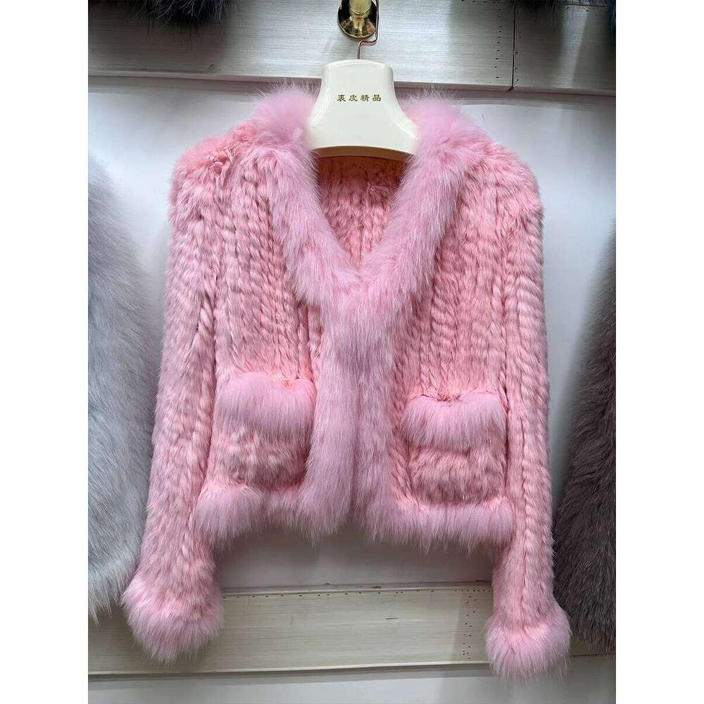 Designer Clothing 2023 Natural Rabbit Coats Knitted Women's New Real Fox Fur Jackets Woman Clothing Fashion