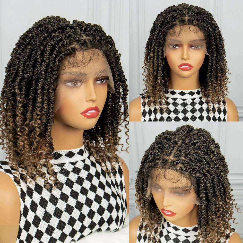 1B-27 Short Synthetic For Black Women Knotless Passion Braided Lace Twist Human Hair Spring Wig With Baby Hair