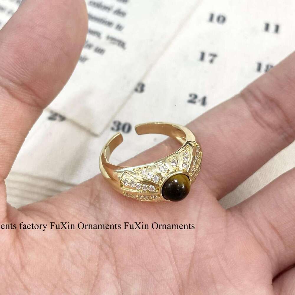 Tiger Eye Stone Square Diamond Wide Version Fashion Exquisite Unique Niche Design Couple Matching Ring Stackable 530