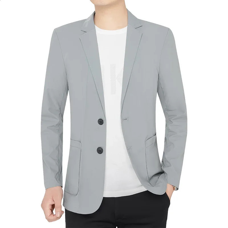 BROWON Brand Summer Men Blazers Gray Solid Color Thin Anti Wrinkle Quick Drying Soft Business Suit Blazer Jacket for Man 250724