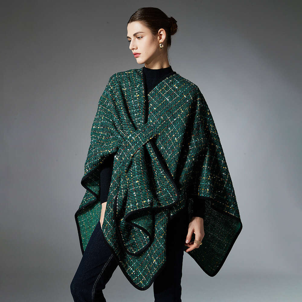 High-end Autumn Winter New Red Green Colorful Sequin Christmas Cross Shawl