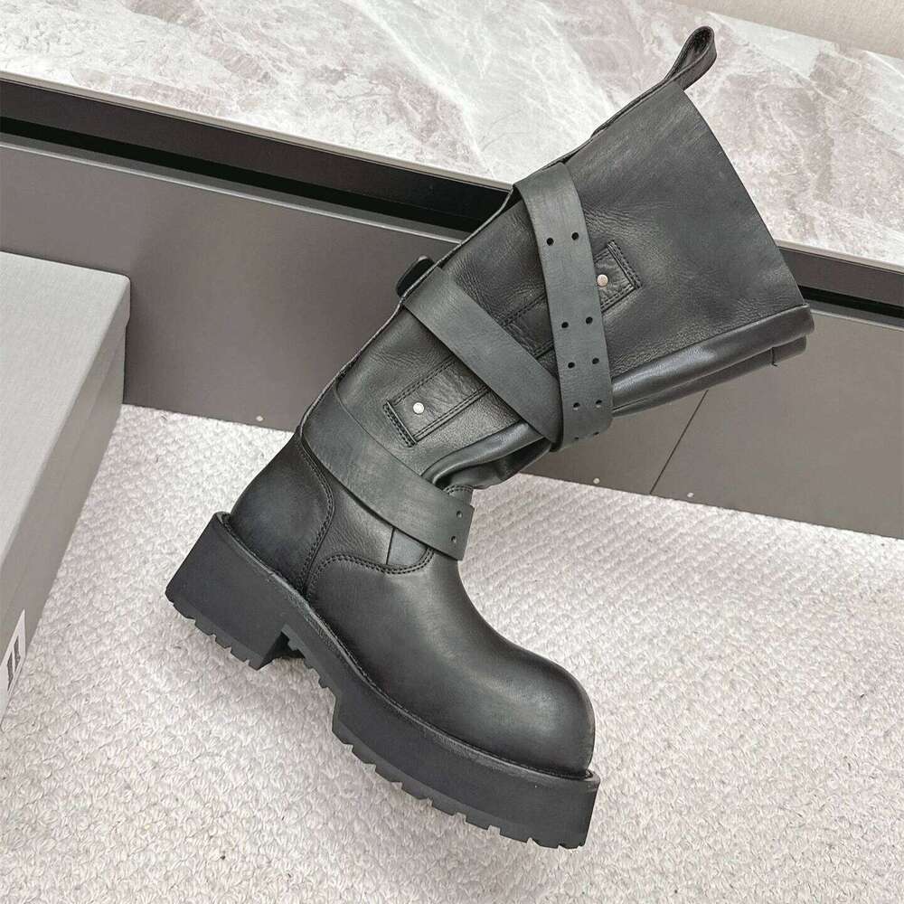 Women Size35-45 Genuine Leather Couple Med Heels Knee High Boots Flat Platform Designer Shoes Zapatillas De Mujer 112