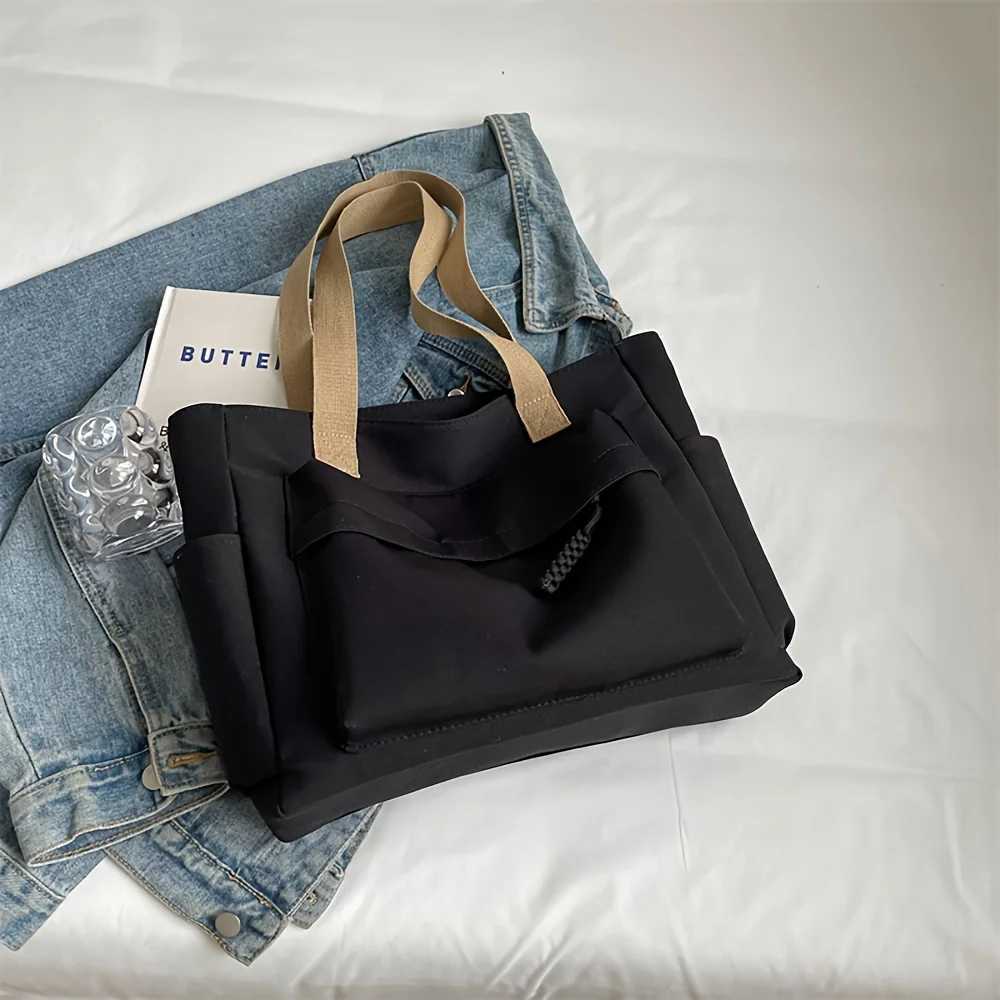 Nylon Tote Bag with Multiple Pockets Lightweight Foldable Design for Office Commute Shopping Fitness Storage Handbag Shoulder Bag G250729