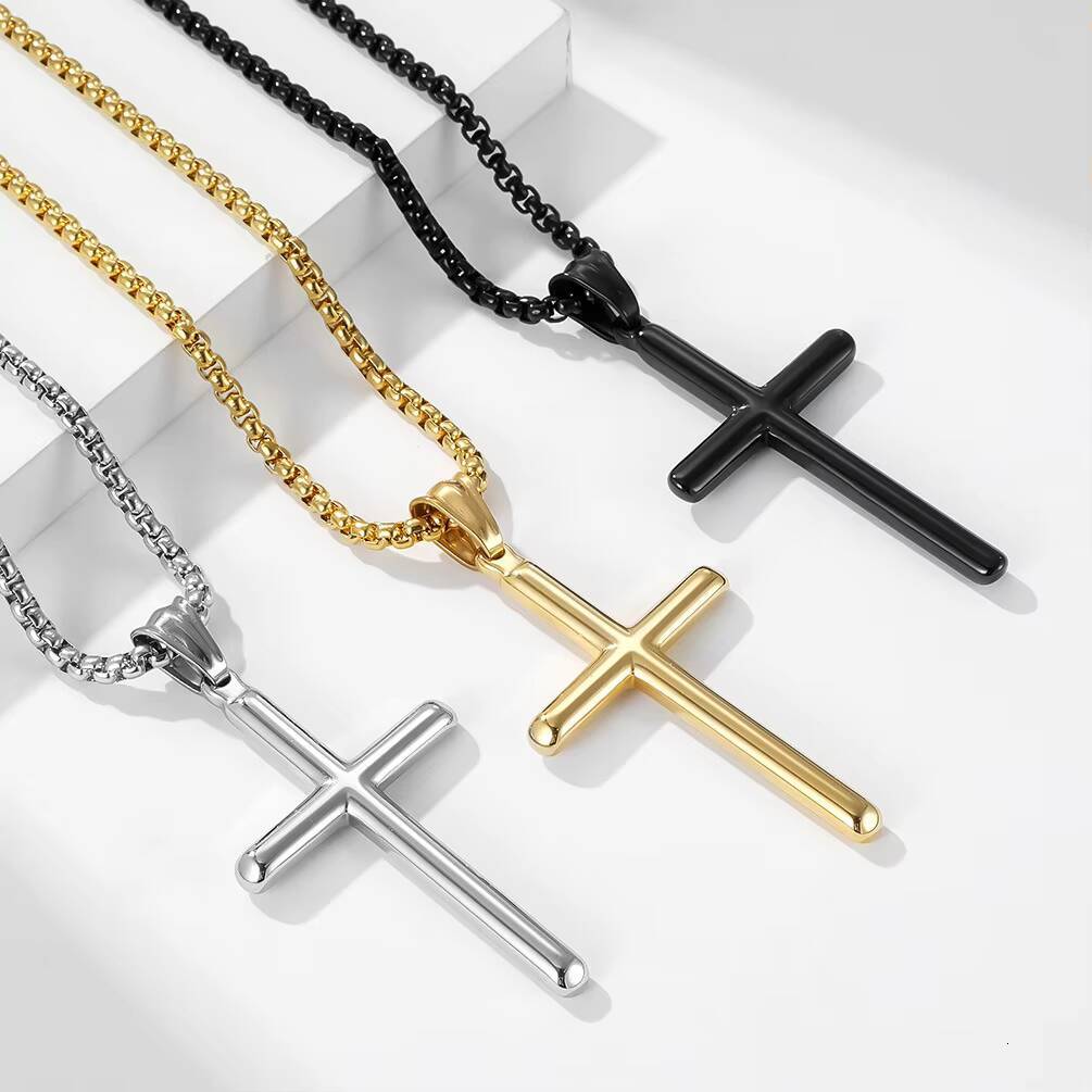 JY Fashion Minimalist Cylinder Stainless Steel Necklace 18k Gold Dainty Cross Necklace for Men Cross Necklace Women Jewelry