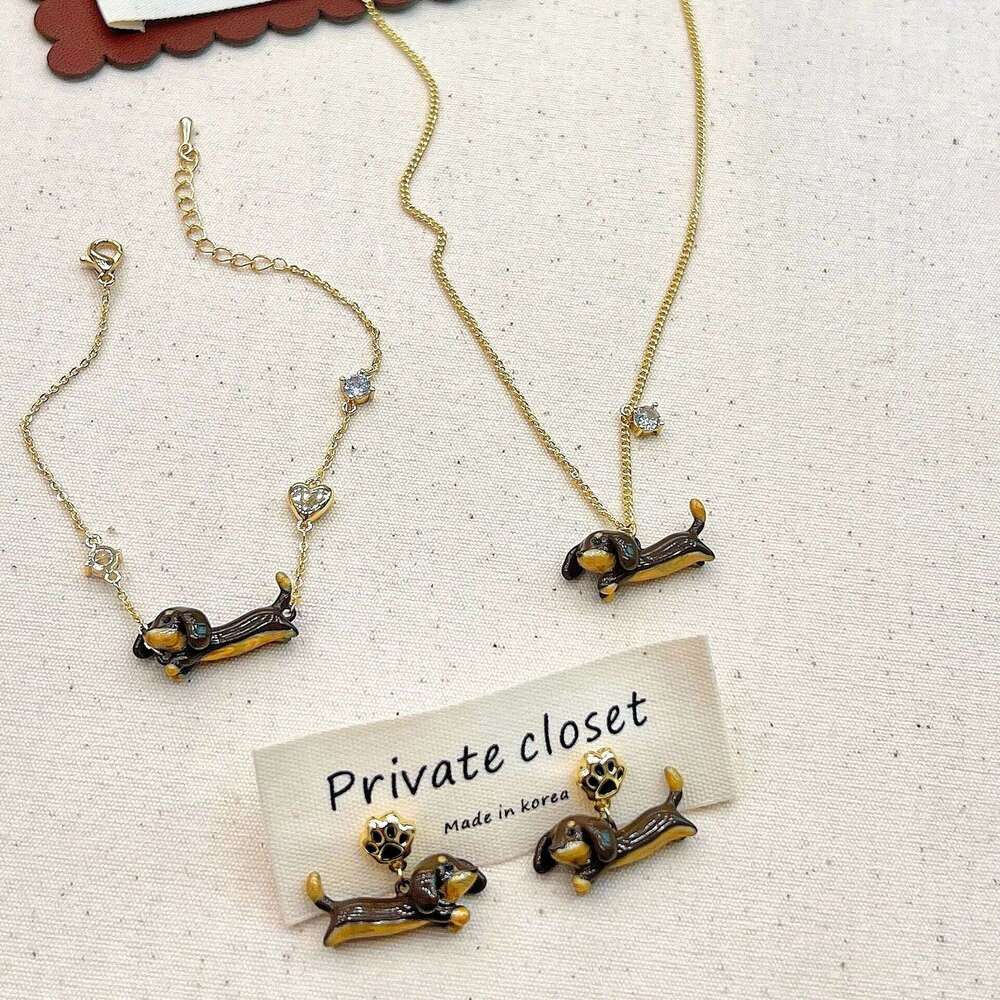 Cute Dachshund Pendant Necklace Women, Light Niche High-end Sense Accessories, Korean Fashion Temperament Earrings for Women 36e