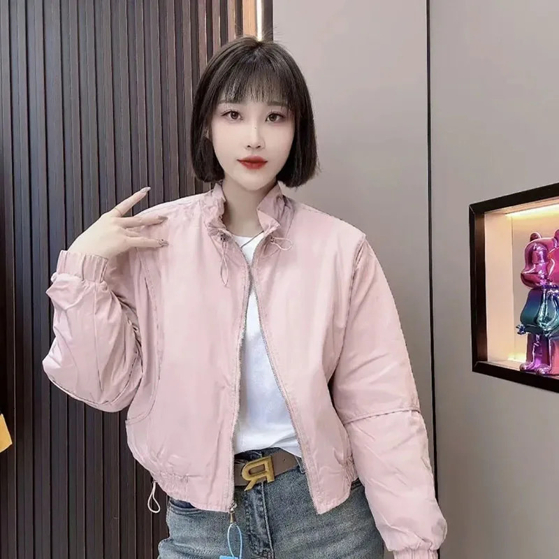2025 Edition Standing Zipper Short Jacket Spring Autumn Womens Korean Loose Casual Splicing Baseball Coat Female Windproof 250728