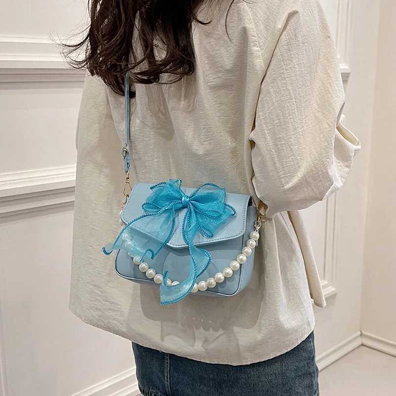 FAshion Womens Small Crossbody Shoulder Bags Lady PU Leather Messenger Bag Bow Pearls Handbags And Purses Flap Travel Bag Y250730