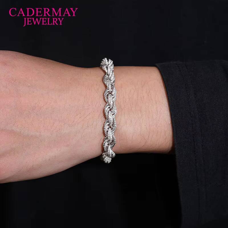 Cadermay Hiphop Jewelry 8mm 925 Sterling Silver DEF VVS Moissanite Rope Chain Iced Out Rope Diamond Chain Necklace for Gifts