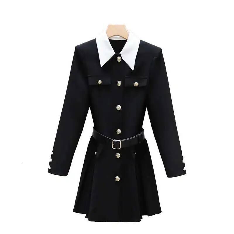 Quality 2025 Spring Autumn Single Breasted Golden Button Long Full Sleeve Blazer Suit Coat Pleated Short Dresses Women dongdumaoyi
