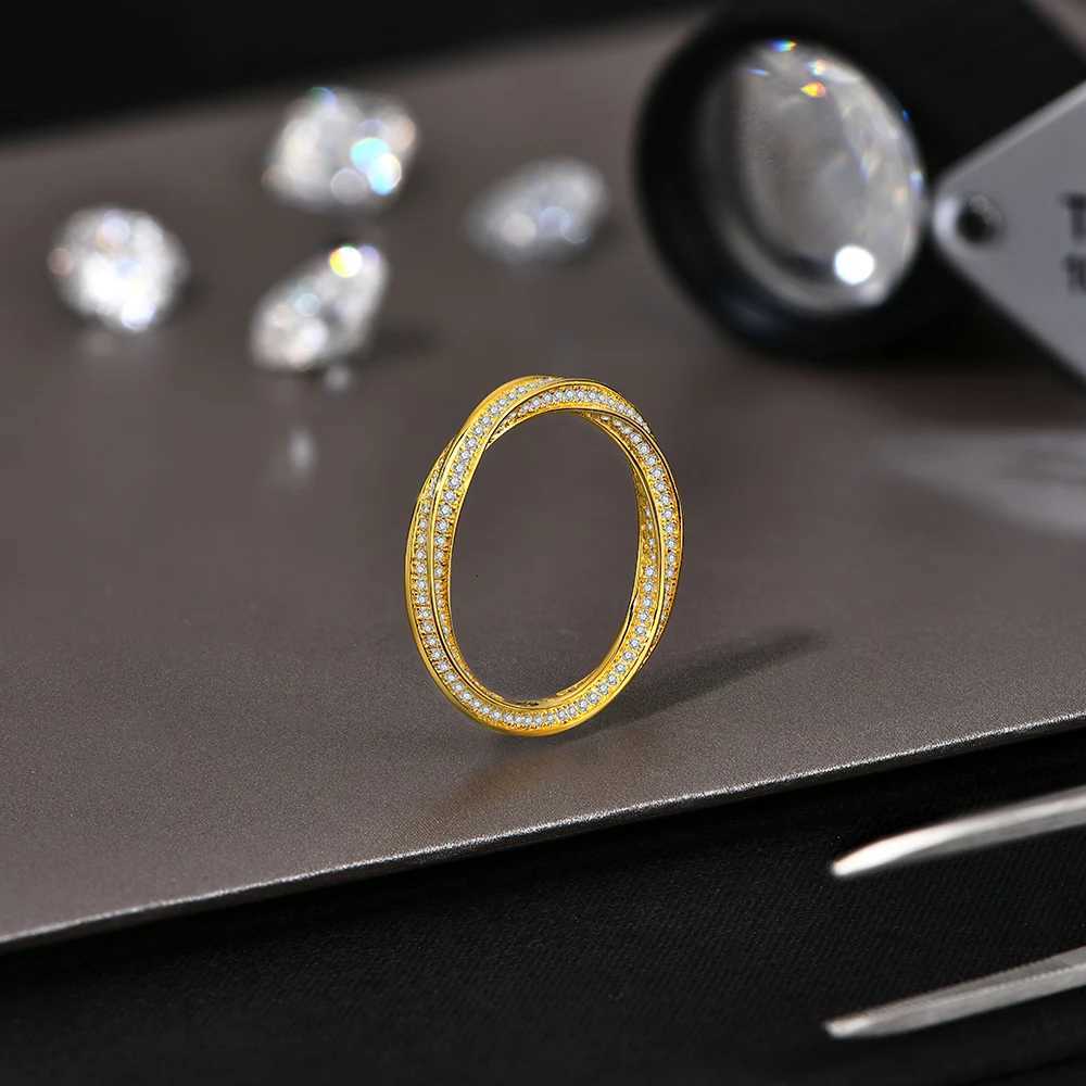 ATTAGEMS S925 Silver 18K Gold Plated Moissanite Rings D Color VVS1 Lab Diamond Helix Eternity Band Wedding Jewelry for Women Men y250730