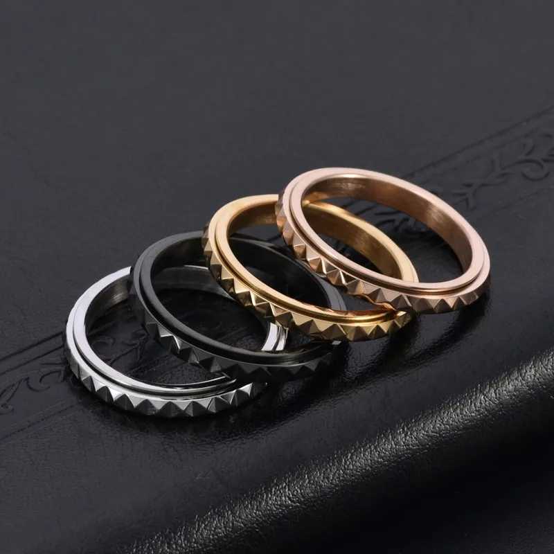 3mm Thin Stainless Steel Pyramids Spinner Ring Wedding Band for Women Girl Size 5-12 y250730