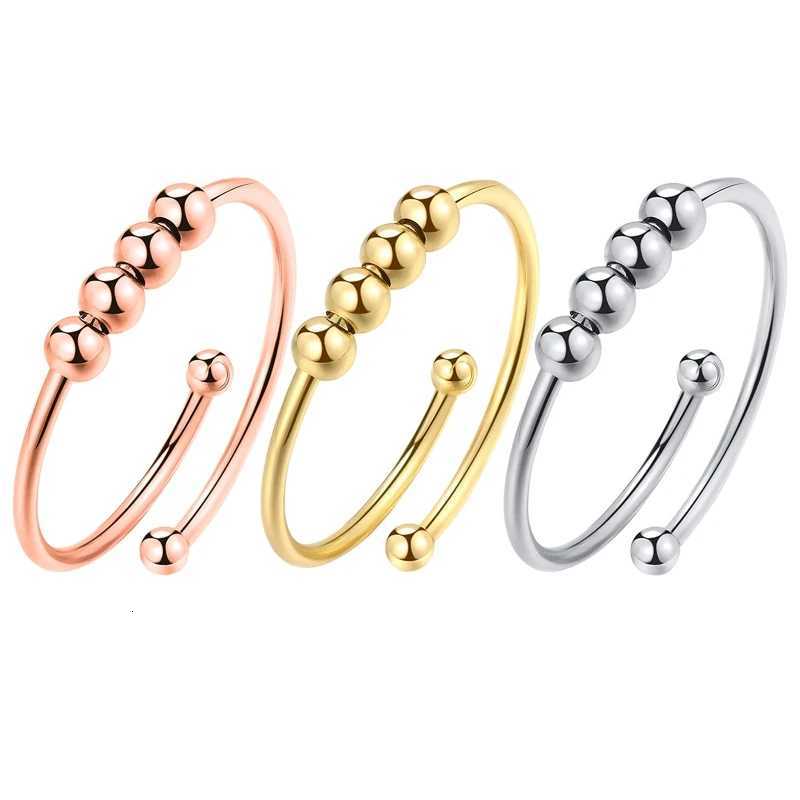 2024 Trend Jewelry Punk Anxiety Rings for Women and Men Spiral Fidget Beads Ring Rotate Freely Anti Stress Stainless Steel Ring Gift y250730