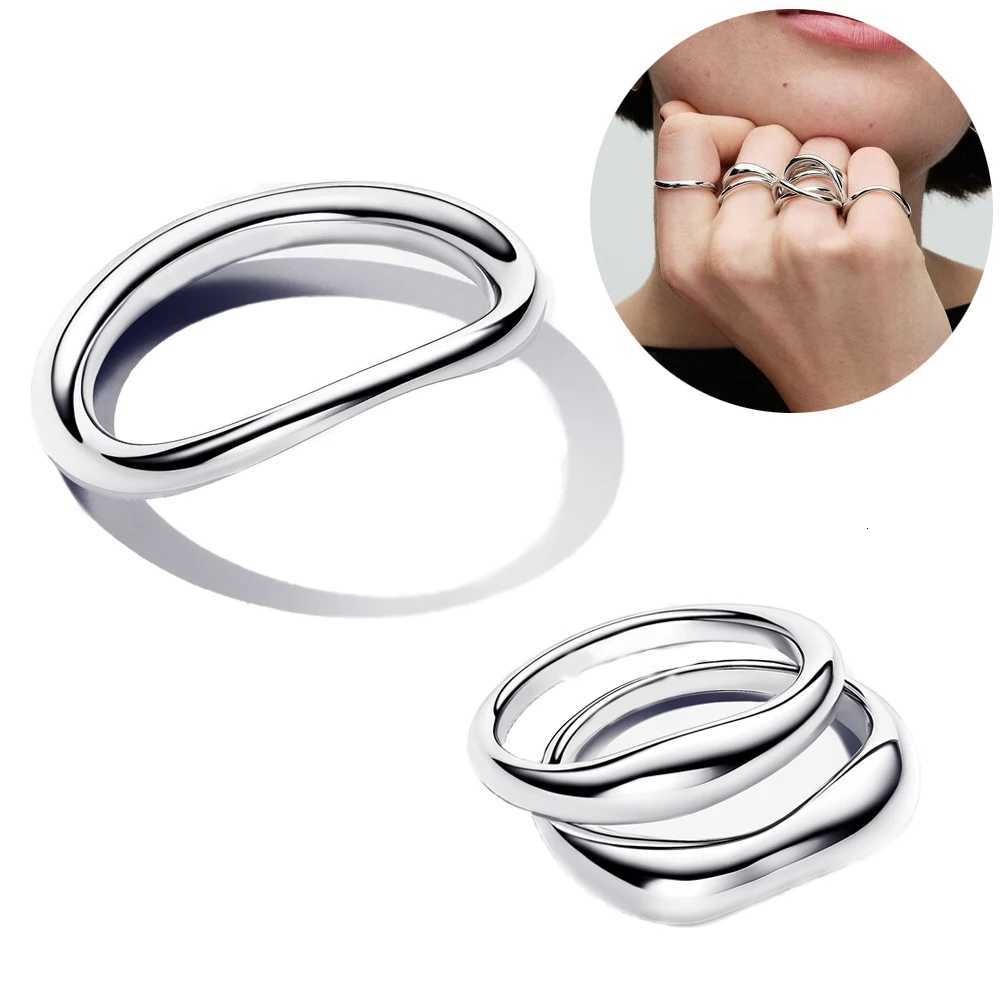 925 Sterling Silver Fashion Organically Shaped Stacking Rings Heart Two-tone Entwined Bands Ring Hot Selling Gift Jewelry y250730