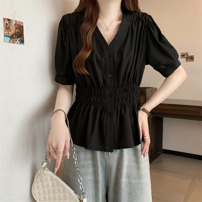 2025 plus size women's S summer shirt short sleeved solid color top waist slim fit chubby girl new designer T-shirt