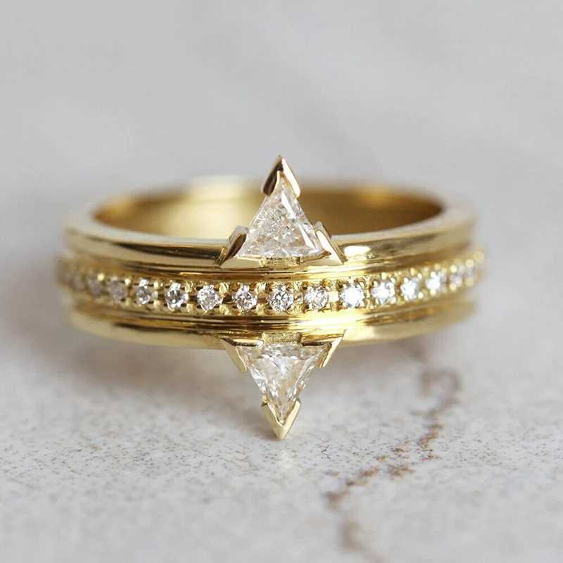 8 Gold Color Wedding Rings for Women New Trendy Design Triangular Cubic Zirconia Luxury Rings Engagement Party Lady Jewelry y250730