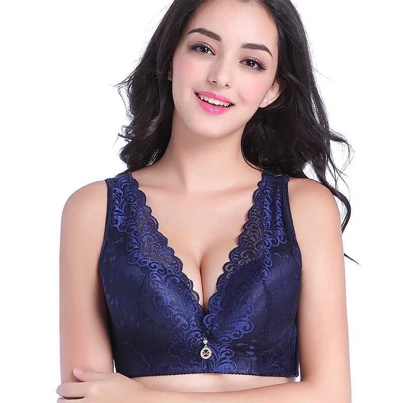 Plus Size Lace Push Up Bra Wireless Deep V Neck Sexy Gather Brassiere Adjustable Thin Cup Comfortable Bralette Top Backless Vest Z250730