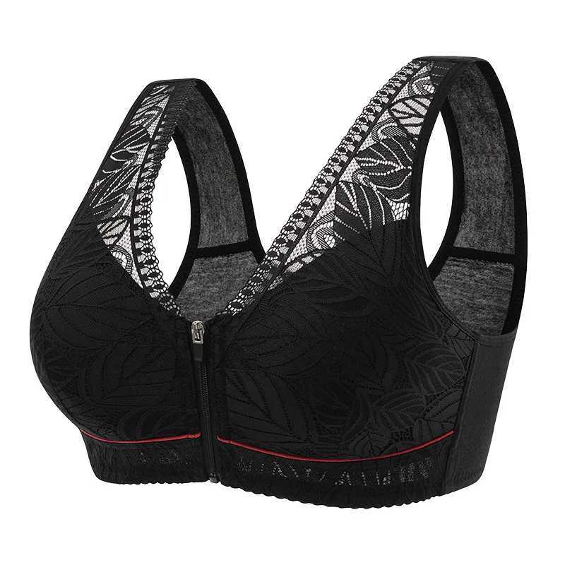 Soft cotton cups front zipper breathable womens underwear without steel ring tank top lace large size bra Z250730