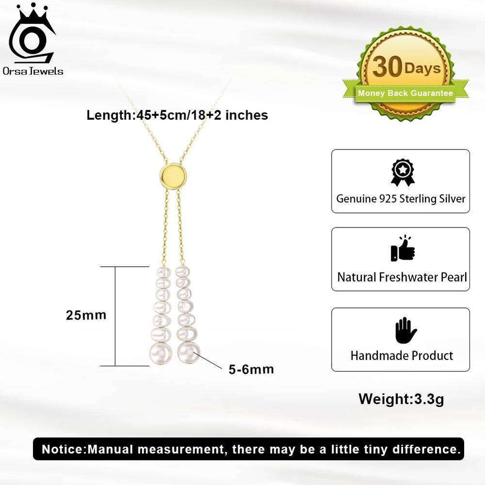 ORSA JEWELS 14K Gold Plated Minimalist Freshwater Neckalce Beads Pearl Pendant Chain Temperament Jewerlry GPN41