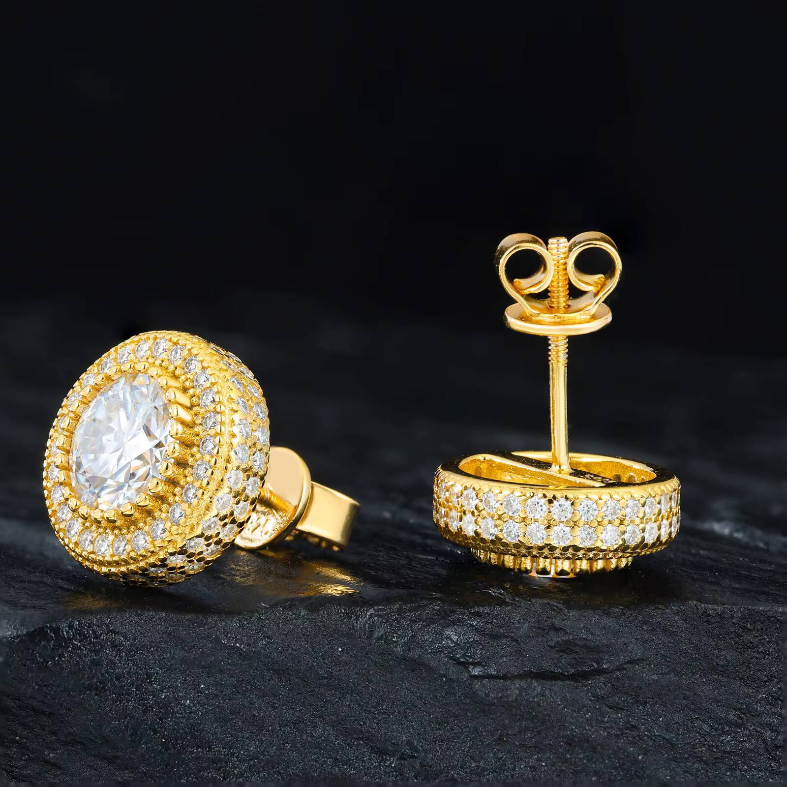 Fine Unisex Jewelry Gold Plated 925 Sterling Silver VVS Moissanite Diamond Cluster Halo Stud Earrings for Men Women