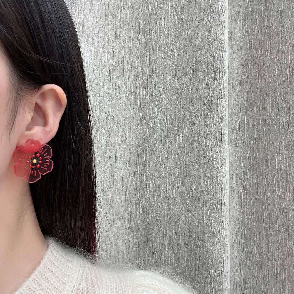 Childlike Graffiti Style Acrylic Cartoon Hand-painted Flower Sky Blue Pink Two-tone 2025 Spring New Earrings 183