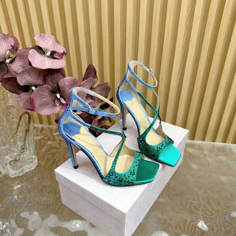 Women Size35-42 Genuine Leather Crystal Sandals Super High Heels Pumps Wedding Designer Shoes Zapatillas De Mujer 522