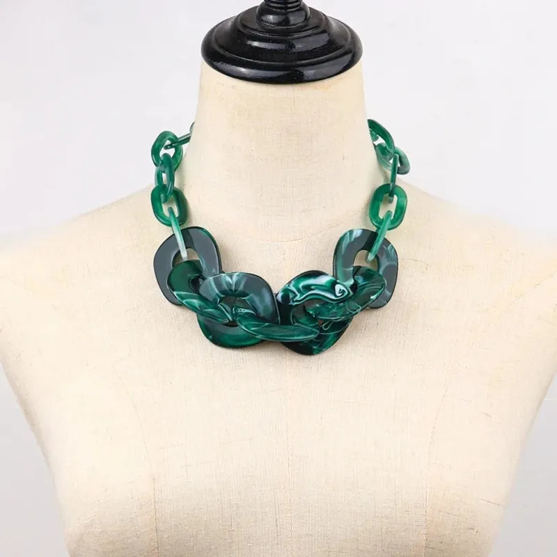 Turquoise Acrylic Big Square Link Choker Necklace for Women Men Resin Geometric Neck Chain Exaggerated Jewelry Collar Gift 250729