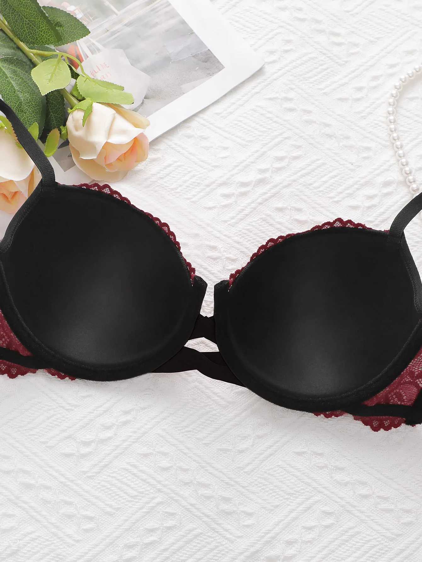 Cross Hollow Steel Ring Bra Red Lace Womens Sexy Underwear Spring and Summer New Products J2485 Z250730