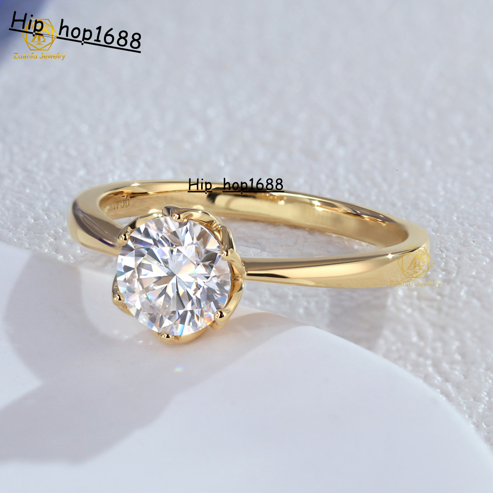 Beautiful 6.5mm 1CT Moissanite D VVS Diamond Ring Fashion Design in 14K 18K Yellow Gold Passes Diamond Tester