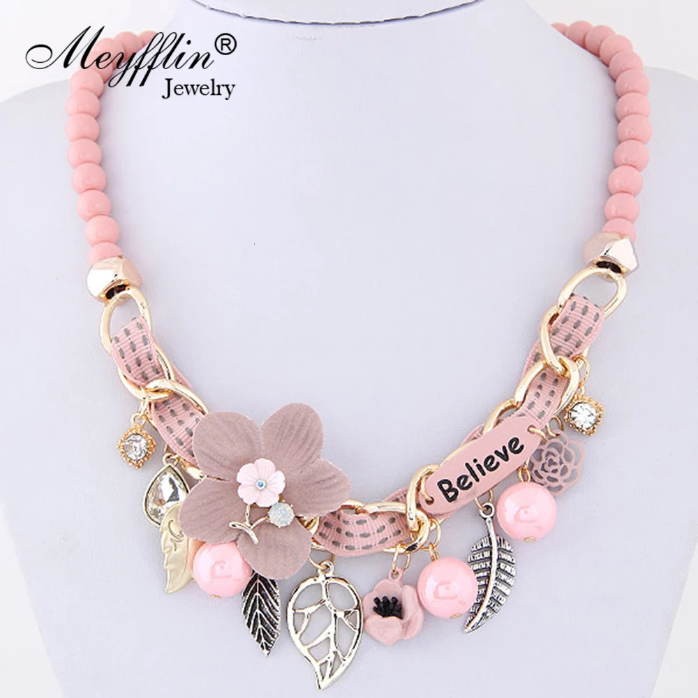 Meyfflin Flower Statement Necklaces Vintage Resin Beads Candy Color Choker Necklaces Fashion Jewelry for Women Collier 250729
