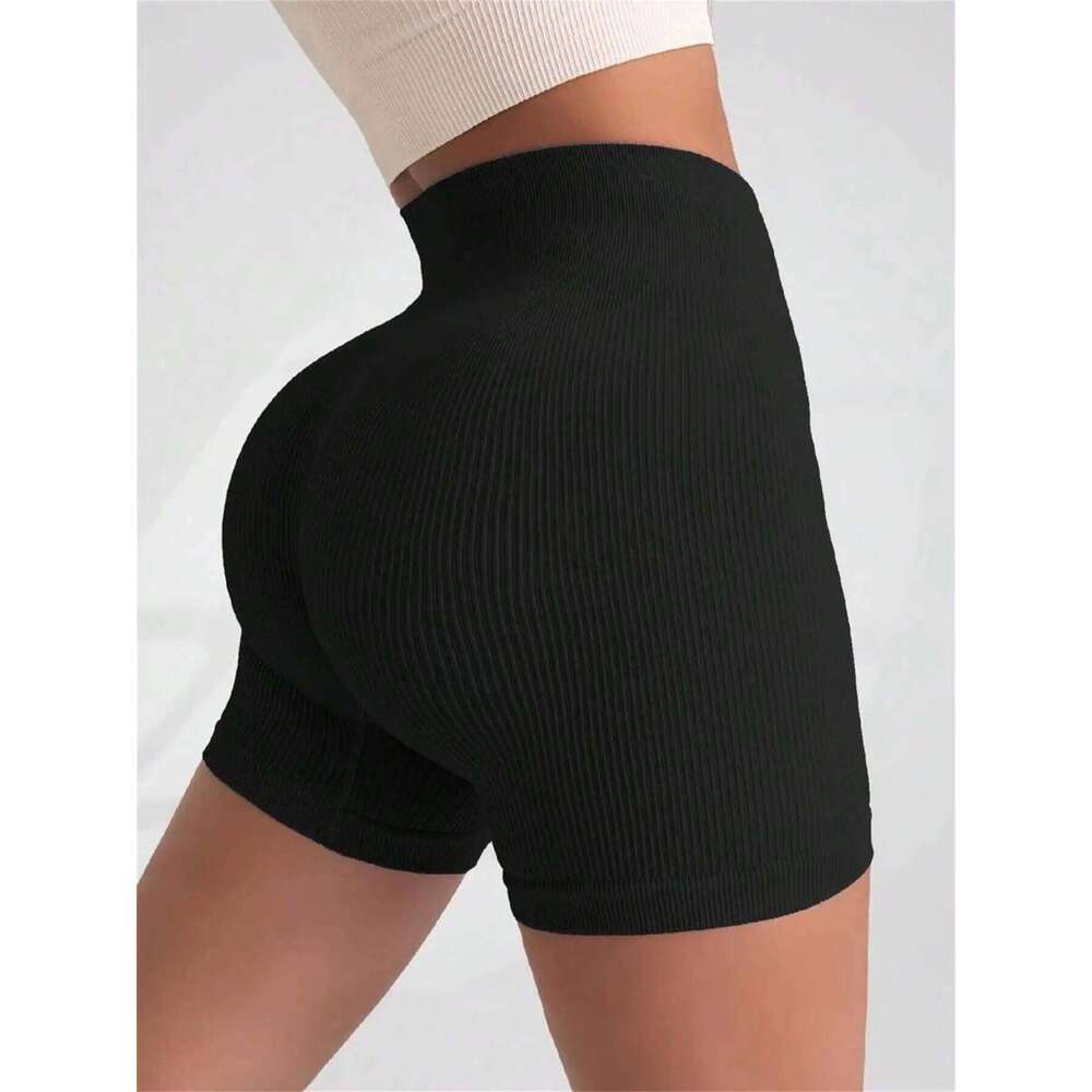 High-waisted Yoga Pant For Women, Designed To Lift Shape, Tight-fitting With Solid Color And Ribbed Texture, Sports Shorts