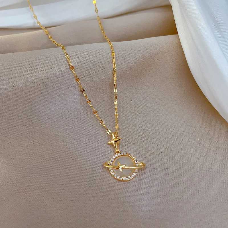 316L Stainless Steel Gold Color Opal Star Pendant Necklace For Women Girl Elegant Jewelry Party Gift Wholesale Z250731 Z250910