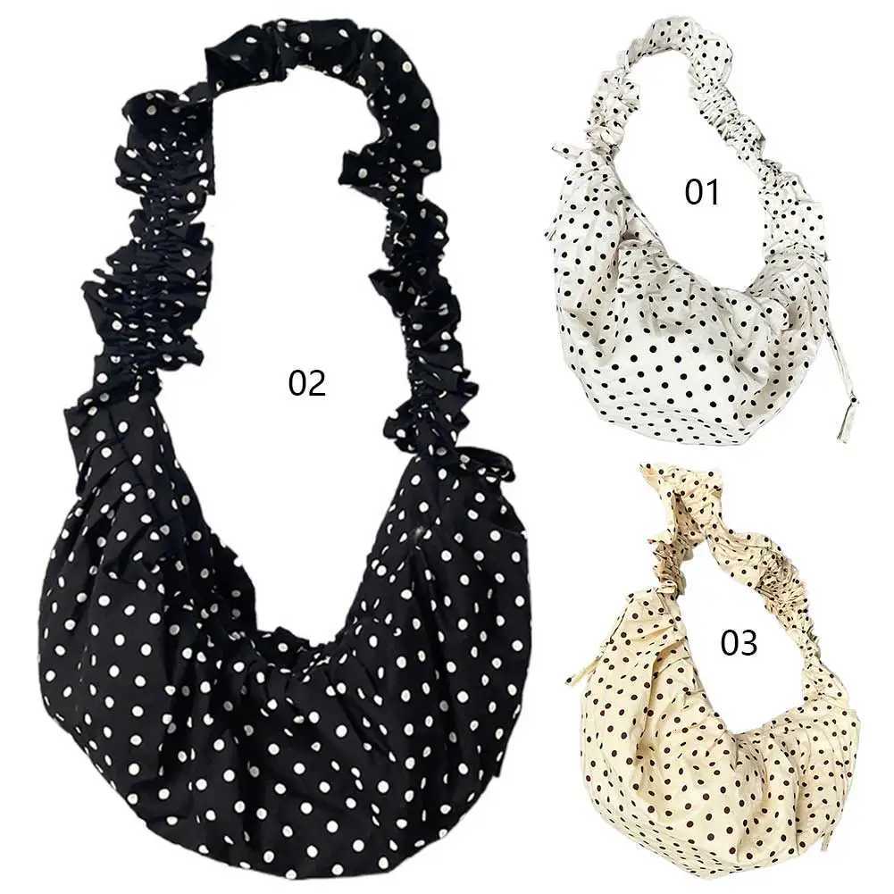 Women Chic Underarm Bag Large Capacity Polka Dot Pleated Dumpling Bag All Matched Vintage Small Tote Bag for Party Vacation Y250730