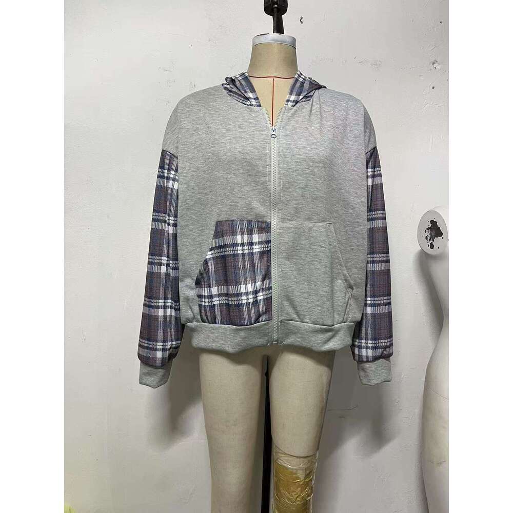 American Style Hooded Plaid Sweatshirt Cardigan for Men 2025 Spring and Autumn New Printed Loose Jacket Top