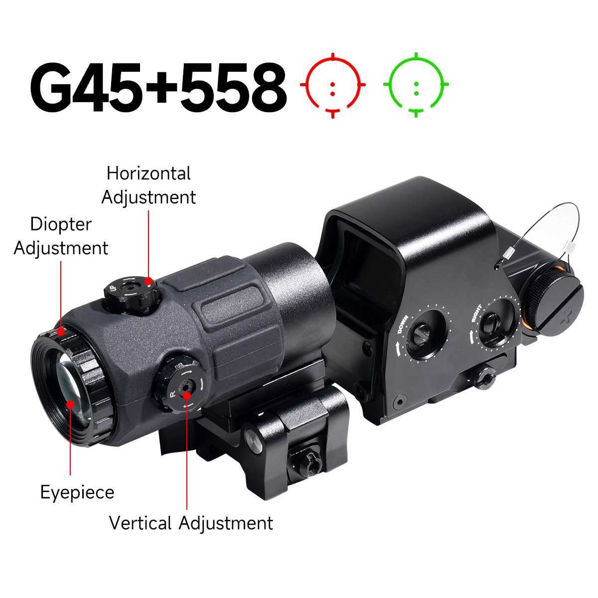 558 G45 Red Dot Sight Holographic Combo 5X Magnifier for 558 556 553 551 Sights Collimator Hunting Gear Accessories R250730