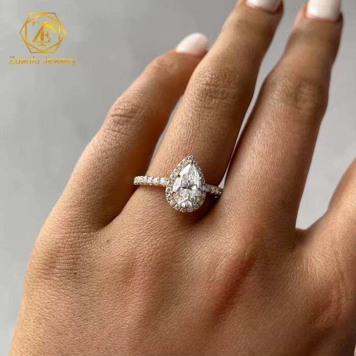 Luxury Custom Classic Style Pear Cut Moissanite Wedding Ring for Women 10K 14K 18K Gold Small Ice Stones Unique Customizable