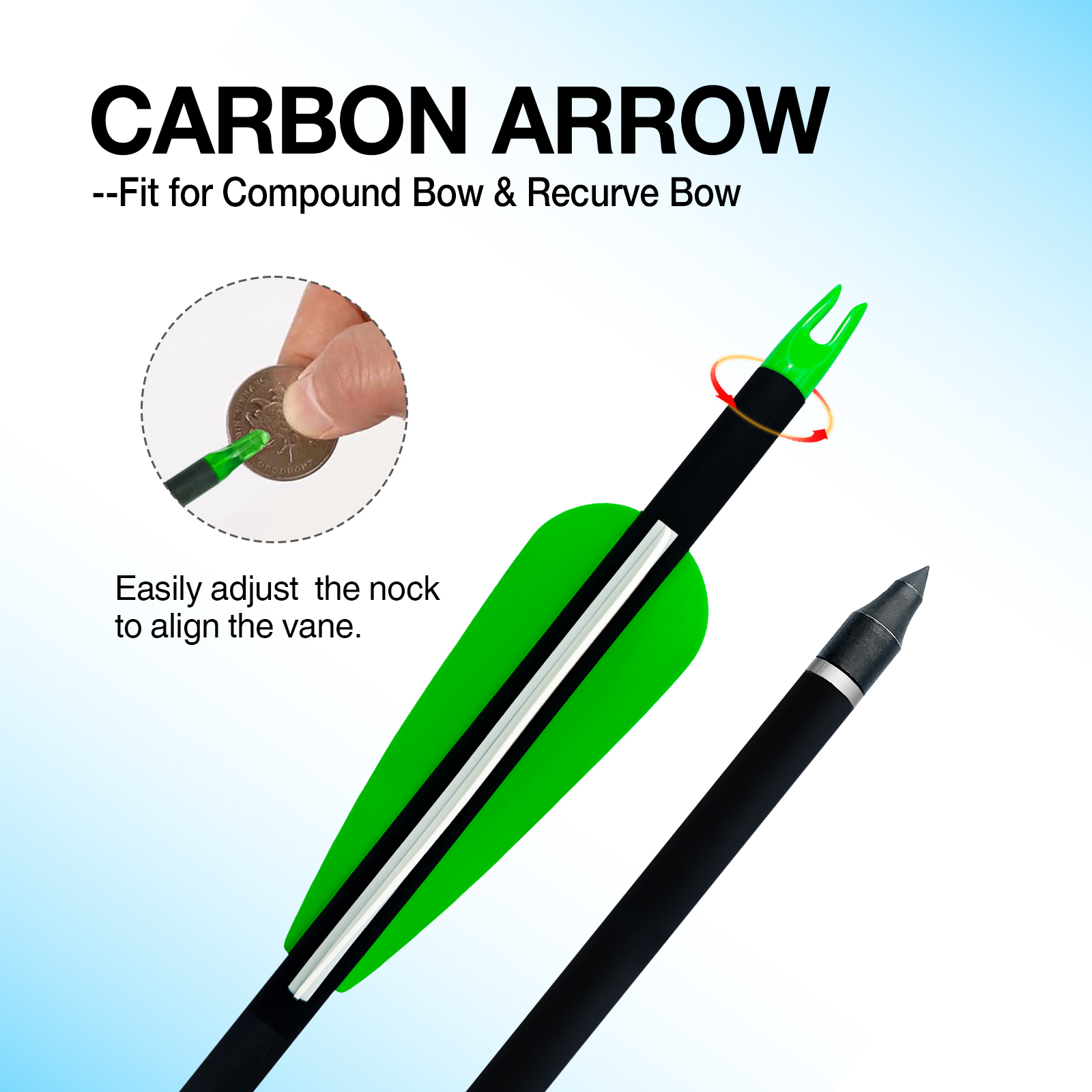 Hunting Arrows 30inch Carbon Arrows for Archery 6.2mm Targeting Arrows (Pack of 6)