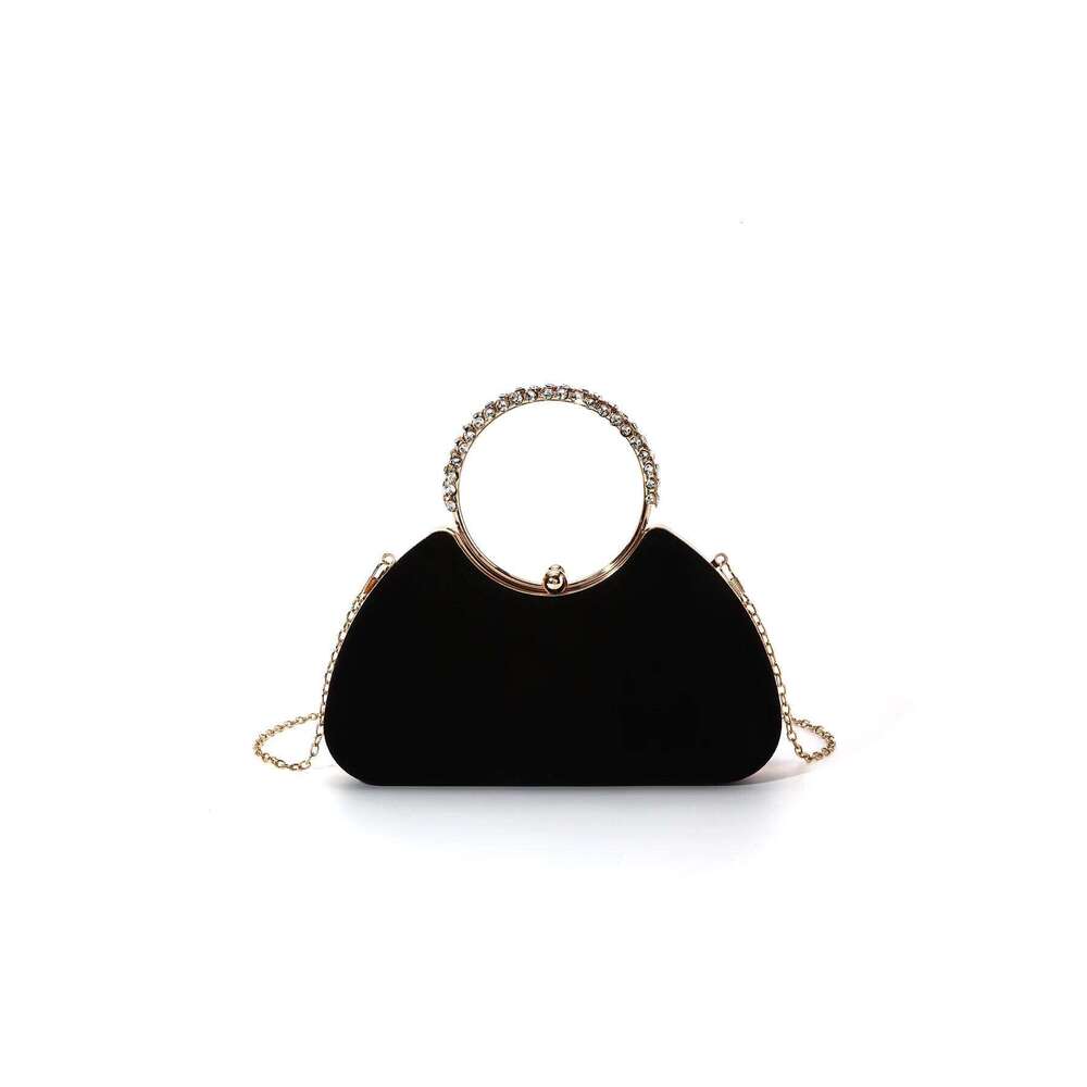 Solid Black flannelette rhinestone with dia, hand-held special-shaped box woman evening bag for party and wedding