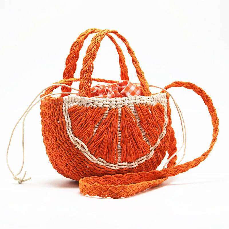 New Watermelon Straw Women Shoulder Bags Designer Fashion Bohemia Female Crossbody Bag Handmade Children's Fruit Handbag