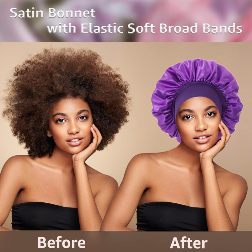 3 Pack Satin Silk Bonnet Sleeping, Bonnets Women Large Wide Soft Band Sleep Cap for Curly Hair Braids