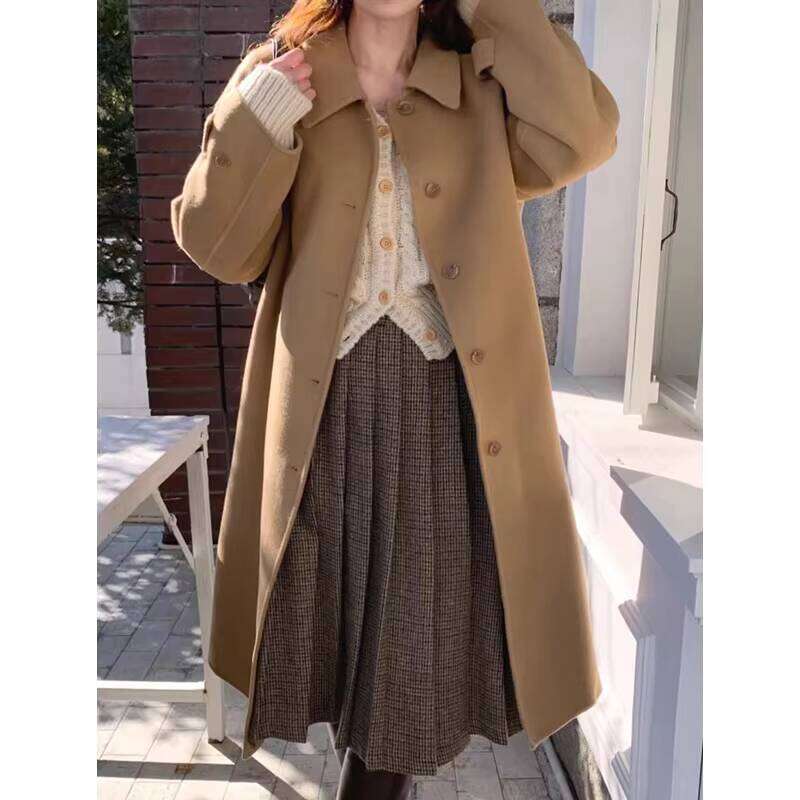 2024 Autumn Vintage Lapel Single Breasted Loose And Versatile Long Woolen Women's Coat