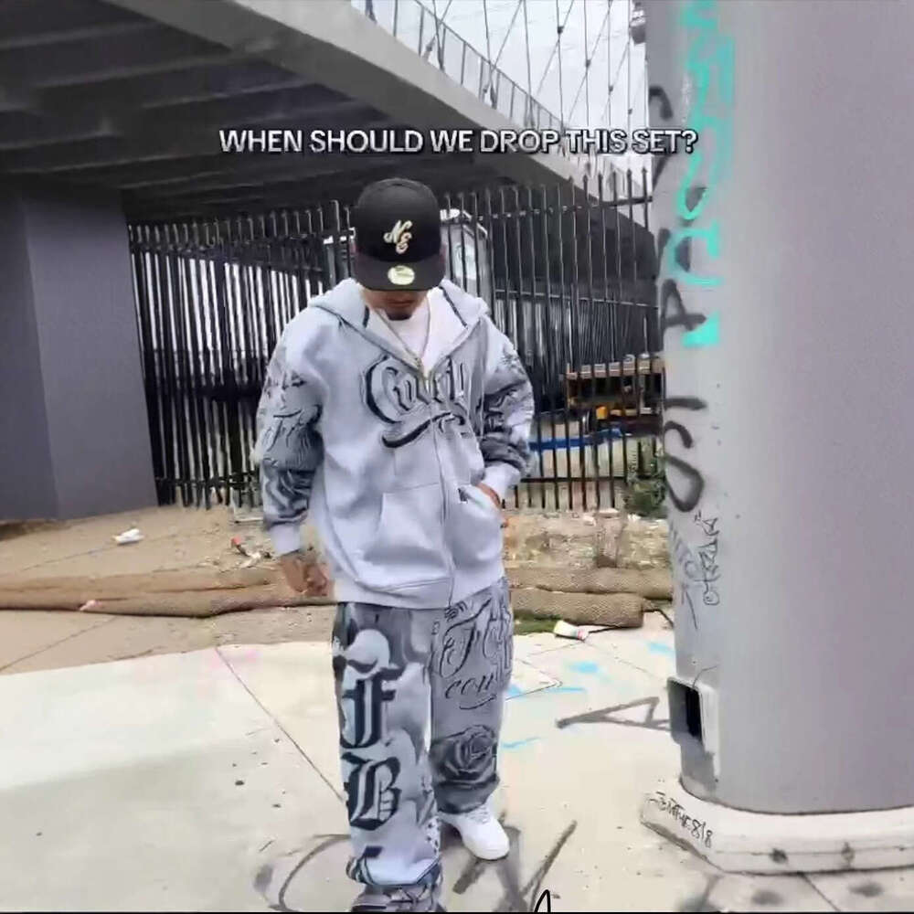 American Style Loose Sweatshirt Hoodie Sweatpants Y2K Men's Trendy Brand Hip Hop Street Casual Set